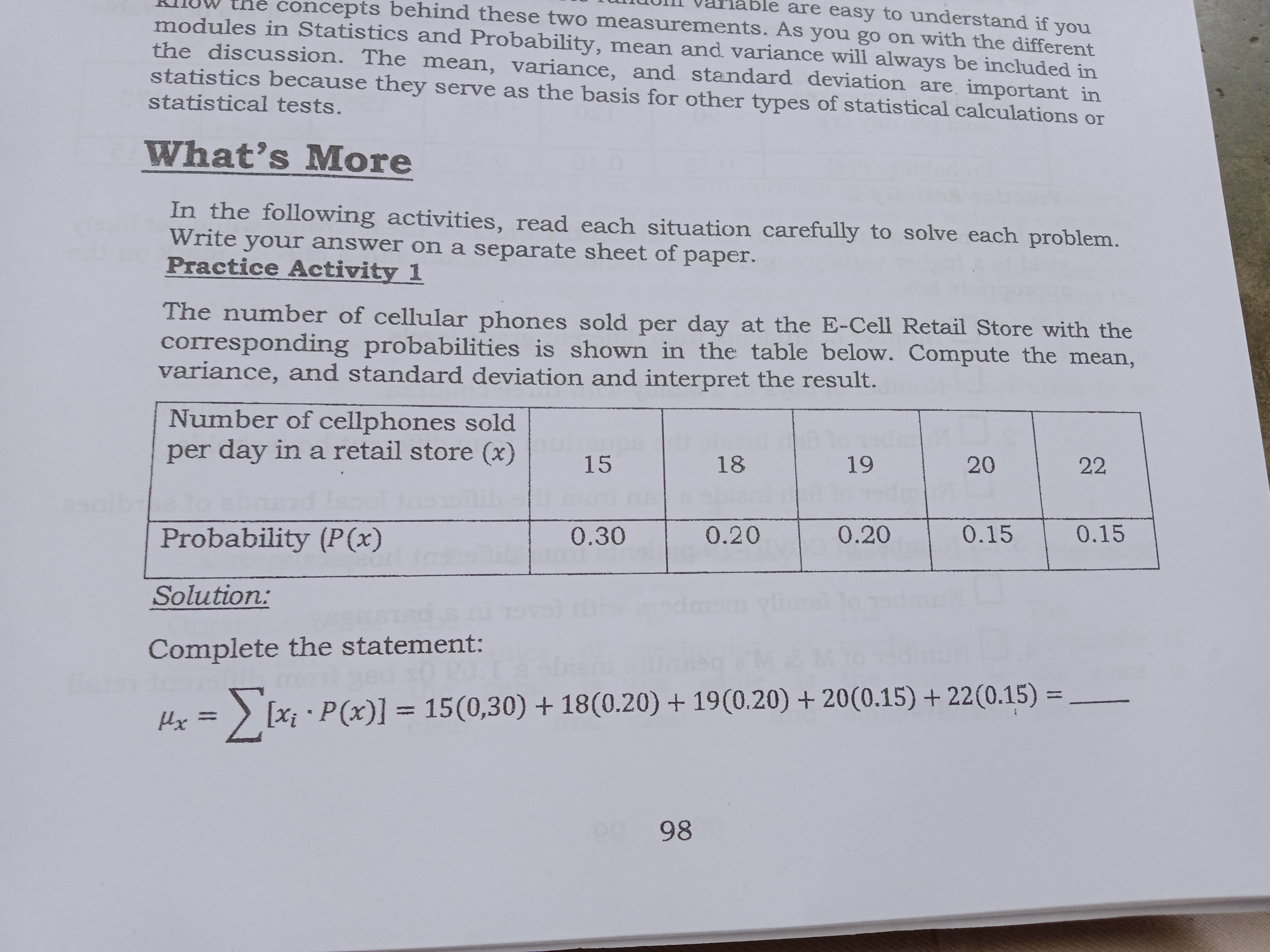 random variable and how to interpret it. The language used recognizes the