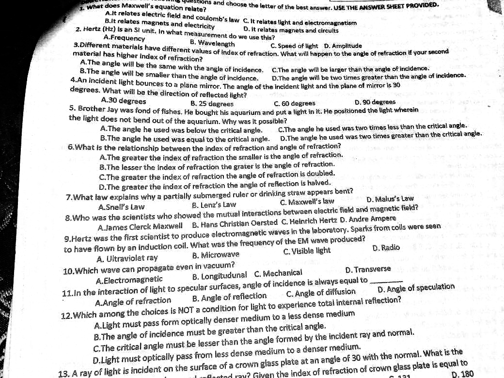 Answer ALL the QUESTIONS CORRECTLY.NOTE. Answer ONLY ( 1-40 multiple choices )