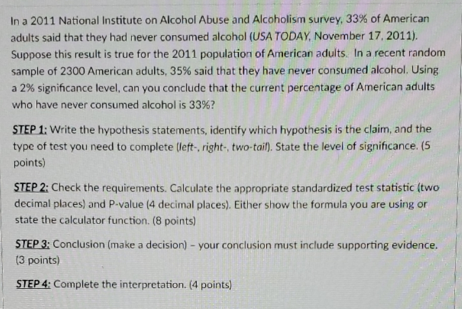 i need help solving this problem In a 2011 National Institute on
