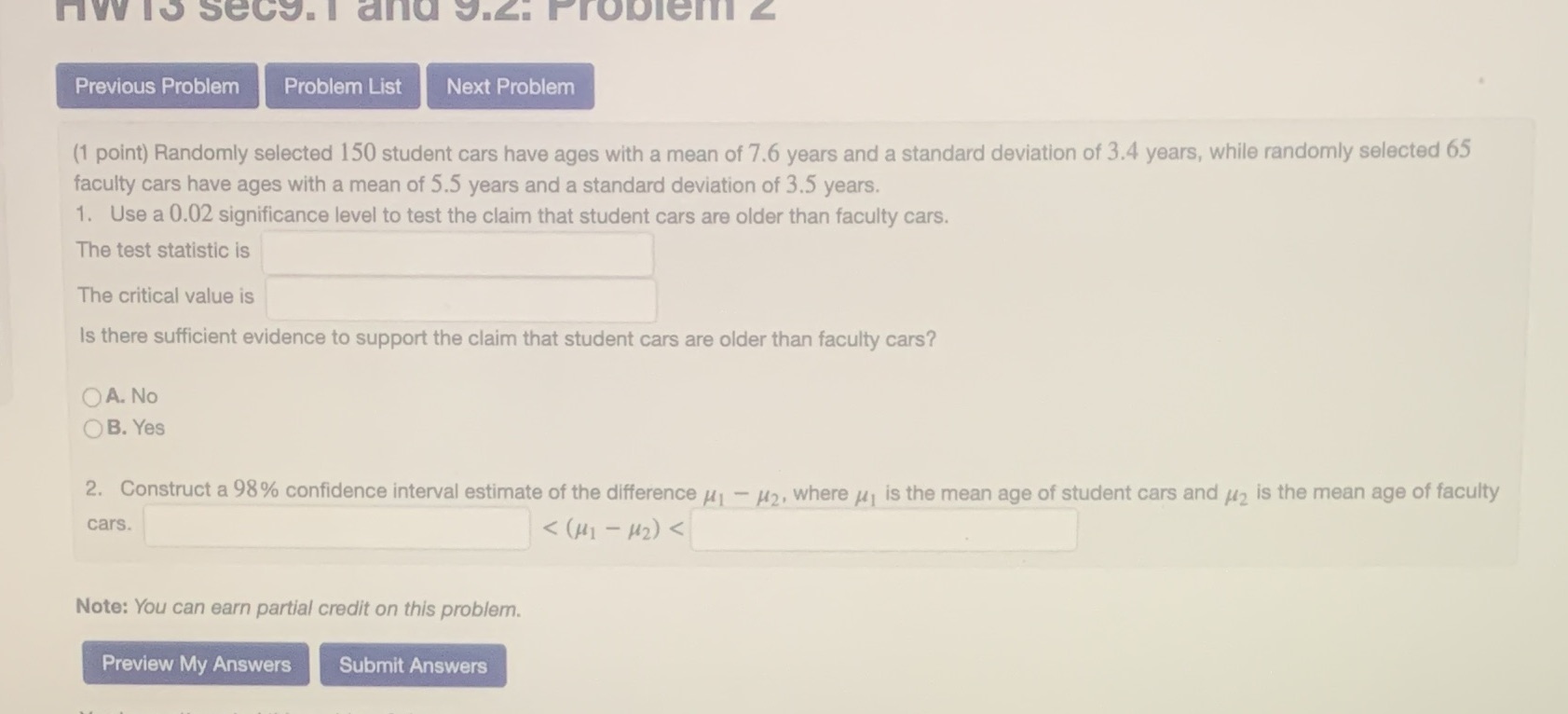 nw lo secs. I and 9.4: Problem z Previous Problem Problem