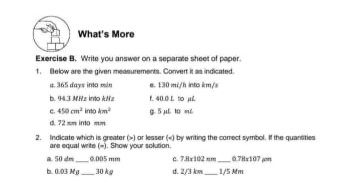  What's More Exercise B. White you answer on a separate shoot