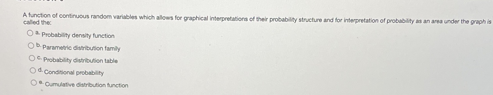  A function of continuous random variables which allows for graphical interpretations