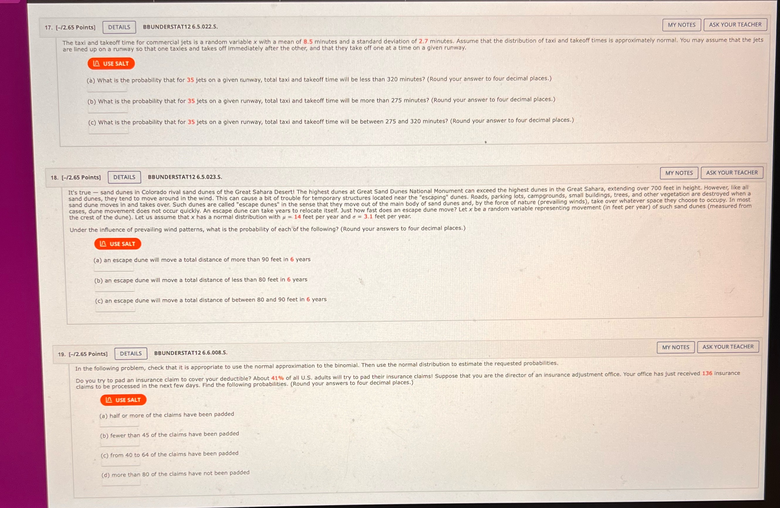 17. [-/2.65 Points] DETAILS BBUNDERSTAT12 6.5.022.5. MY NOTES ASK YOUR TEACHER