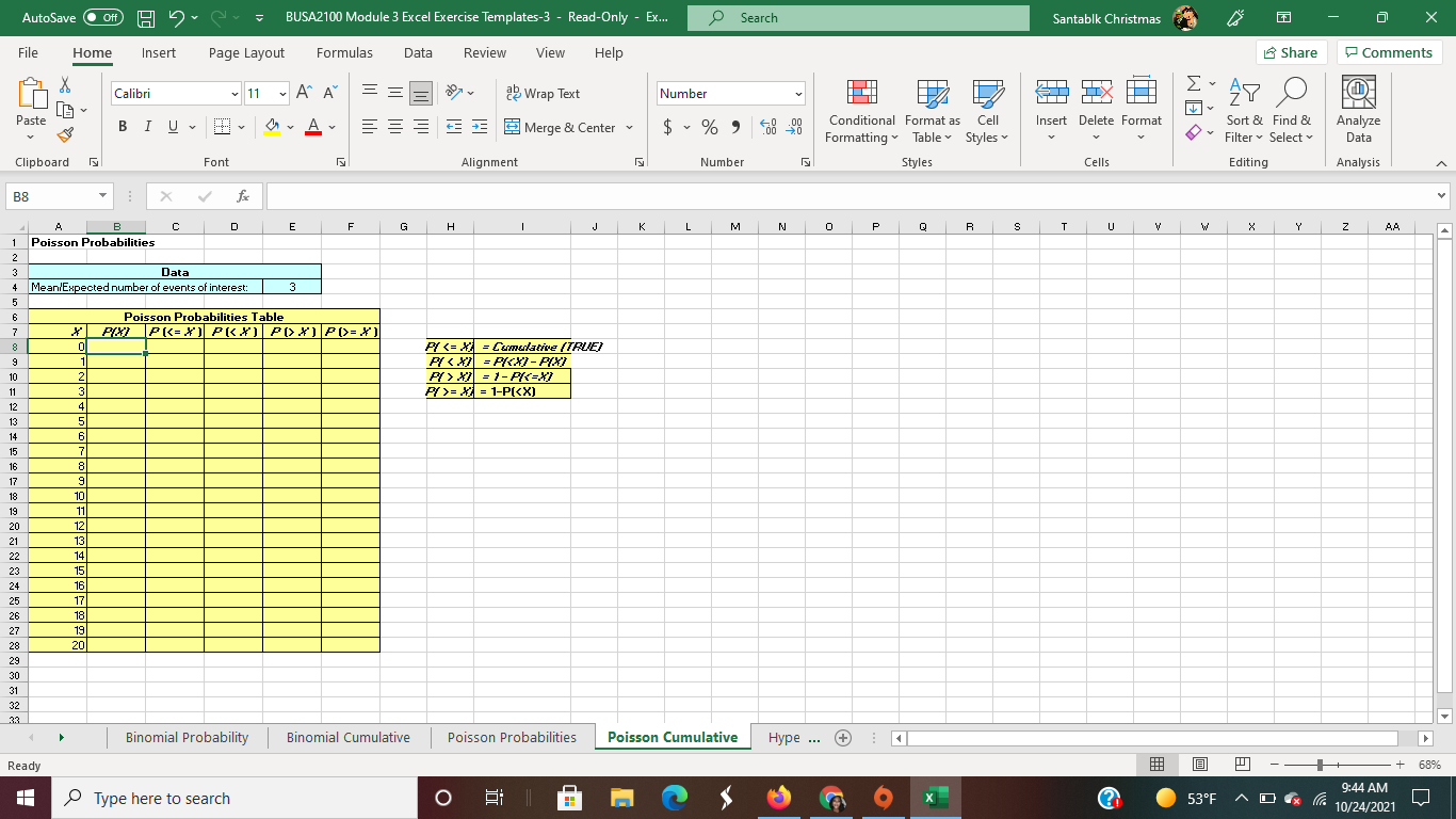 AutoSave O Off) 1) v v = BUSA2100 Module 3 Excel