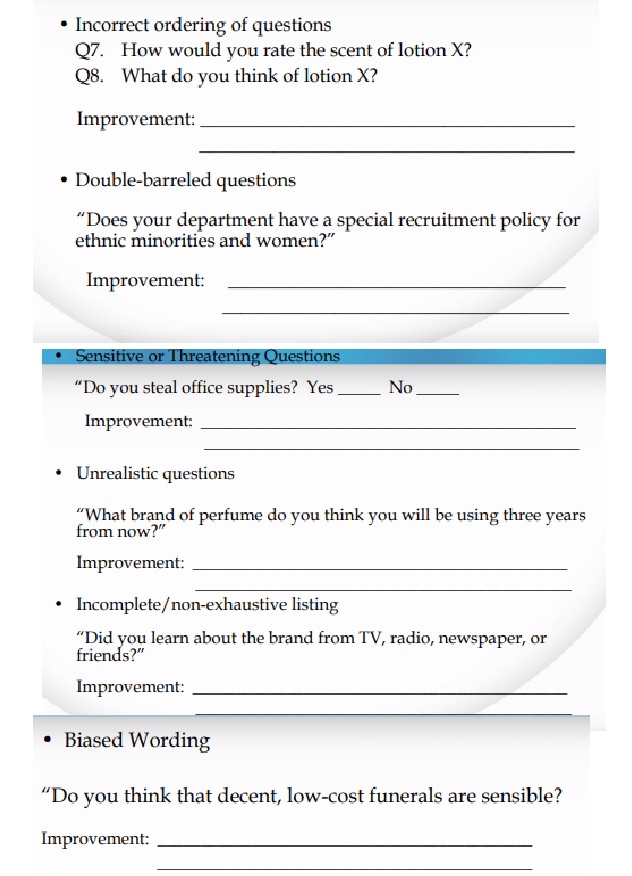 correct the pitfalls in question constructions . Incorrect ordering of questions Q7.