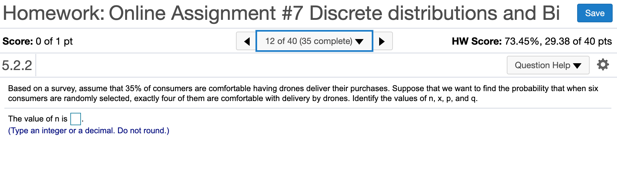 complete) 7 p Hw Score: 73.45%, 29.38 of 40 pts 5.1.21 Question
