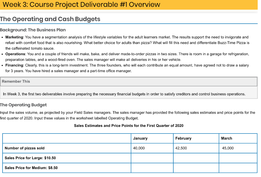 Week 3: Course Project Deliverable #1 Overview The Operating and Cash