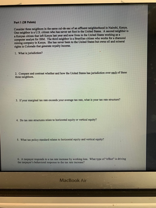  Part 1 (28 Points) Consider three neighbors in the same cul-de-sac