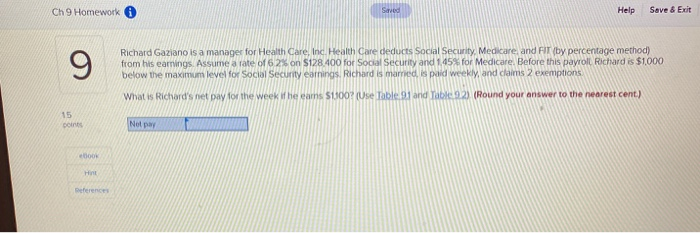  Ch 9 Homework Saved Help Save & Exit 9 Richard Gaziano