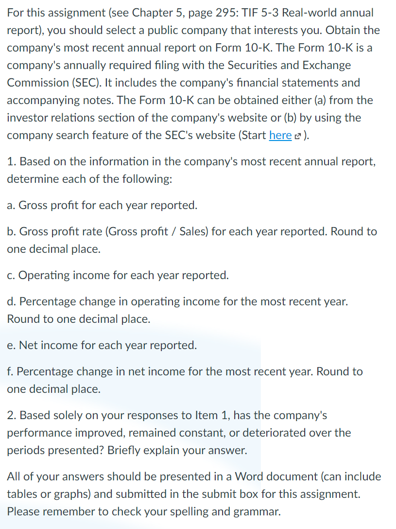 For this assignment (see Chapter 5, page 295: TIF 5-3 Real-world