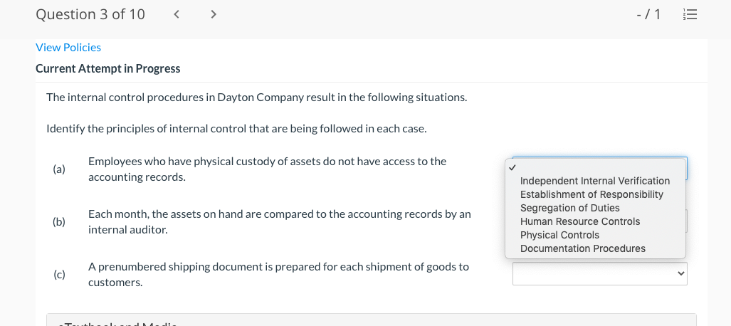 in Progress The internal control procedures in Dayton Company result in the