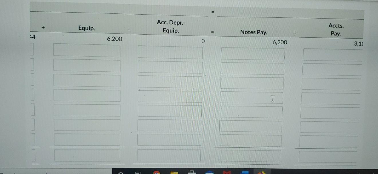 Rev. + + Supplies + + + Notes Pay. 6,200 Accts. Pay.