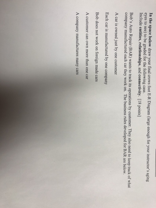  In the space below draw your final crows foot E-R Diagram