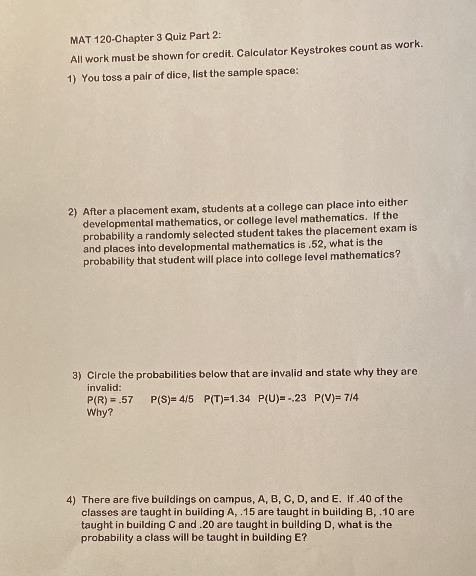 please solve 1 through 4 and show work please MAT 120-Chapter 3