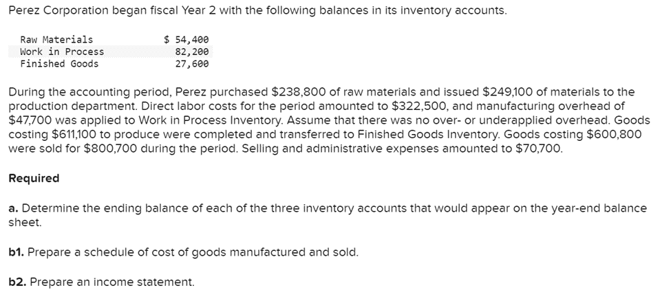 recorded the following amounts in its inventory accounts in Year 2. Required