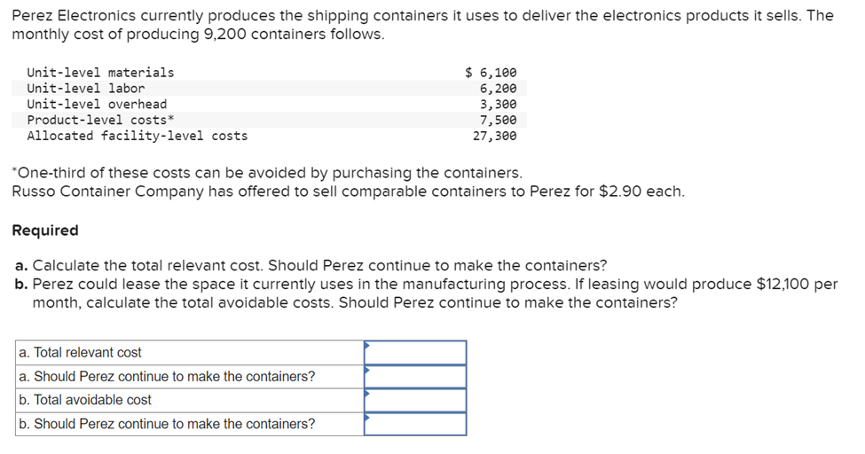 office furniture Rental cost of manufacturing facility Manufacturing supplies ($8.25 per unit)