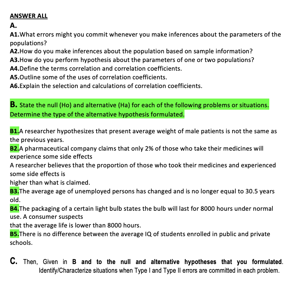  ANSWER ALL A. A1.What errors might you commit whenever you make