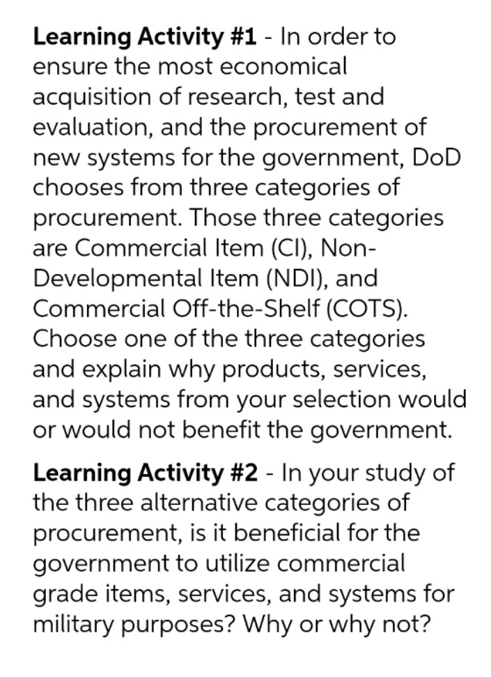 Learning Activity #1 - In order to ensure the most economical