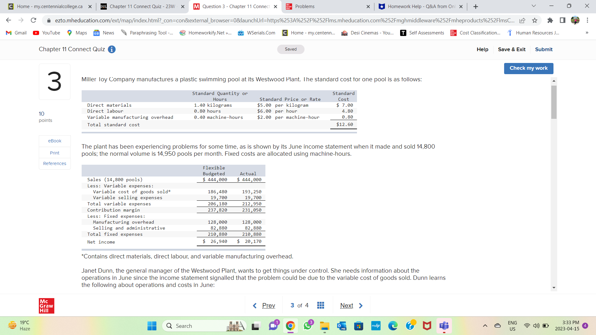 - my.centennialcollege.ca x D21 Chapter 11 Connect Quiz - 23W - x
