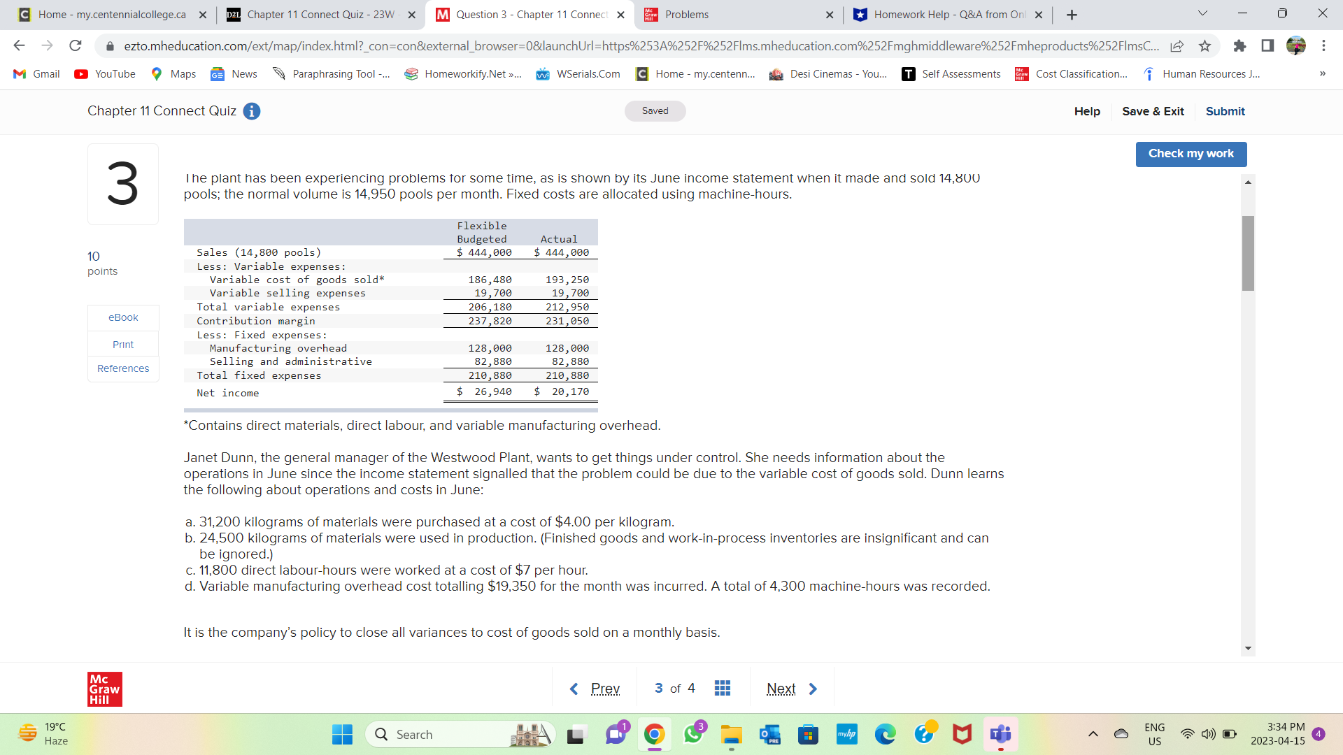 M Question 3 - Chapter 11 Connect X Problems X *Homework Help