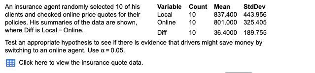 Please find the t statistic and p value for this problem. An