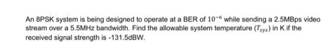 Advanced physics.. An 8PSK system is being designed to operate at a
