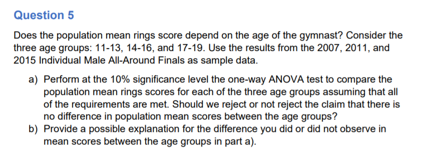 Question 5 Does the population mean rings score depend on the