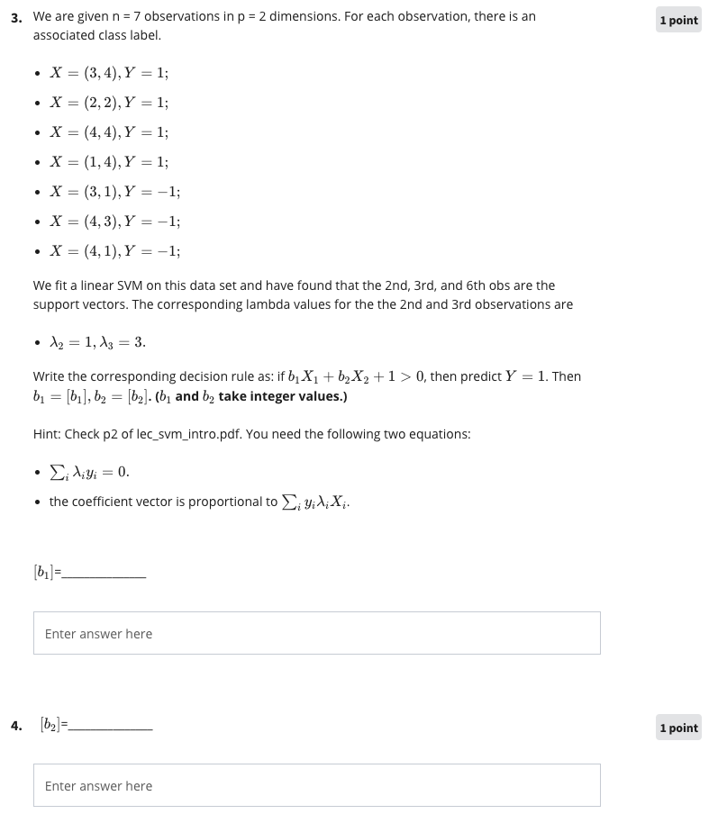 3. We are given n = 7 observations in p =
