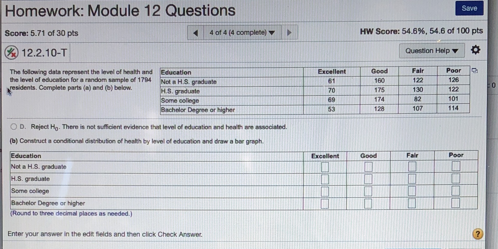 I need help w B Homework: Module 12 Questions Save Score: 5.71