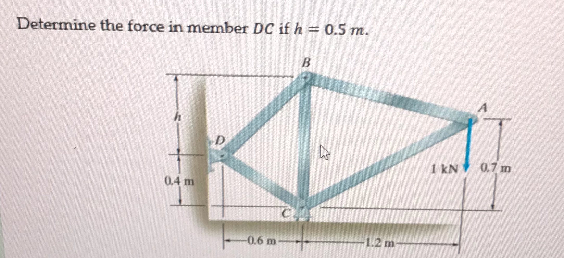 Determine the force in member DC if h = 0.5 m.