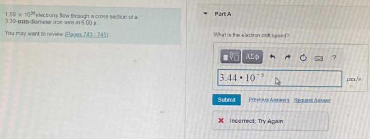 Part A 1.50 x 1020electrons flow through a cross section of