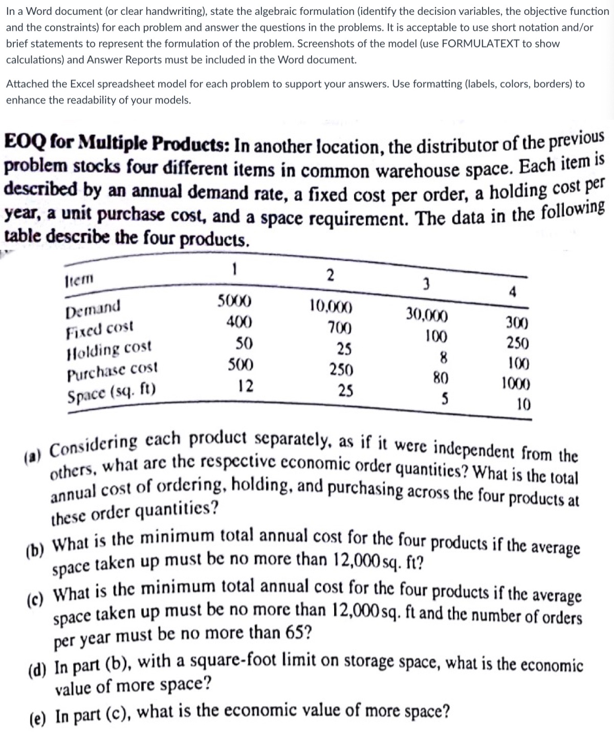  In a Word document (or clear handwriting), state the algebraic formulation