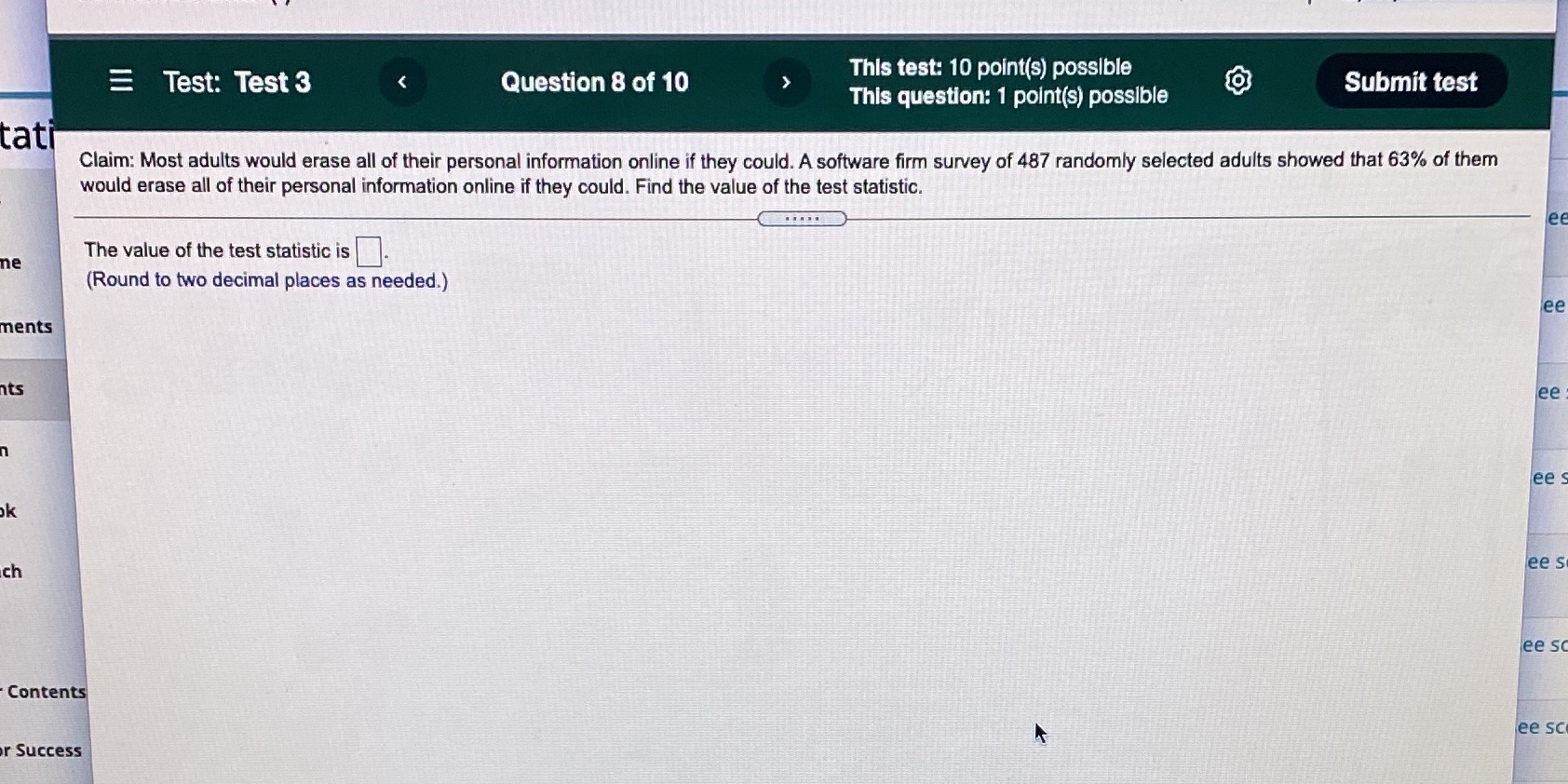 Thls test: 10 palms) posslbl'e This question: 1 polnt(s} possible E