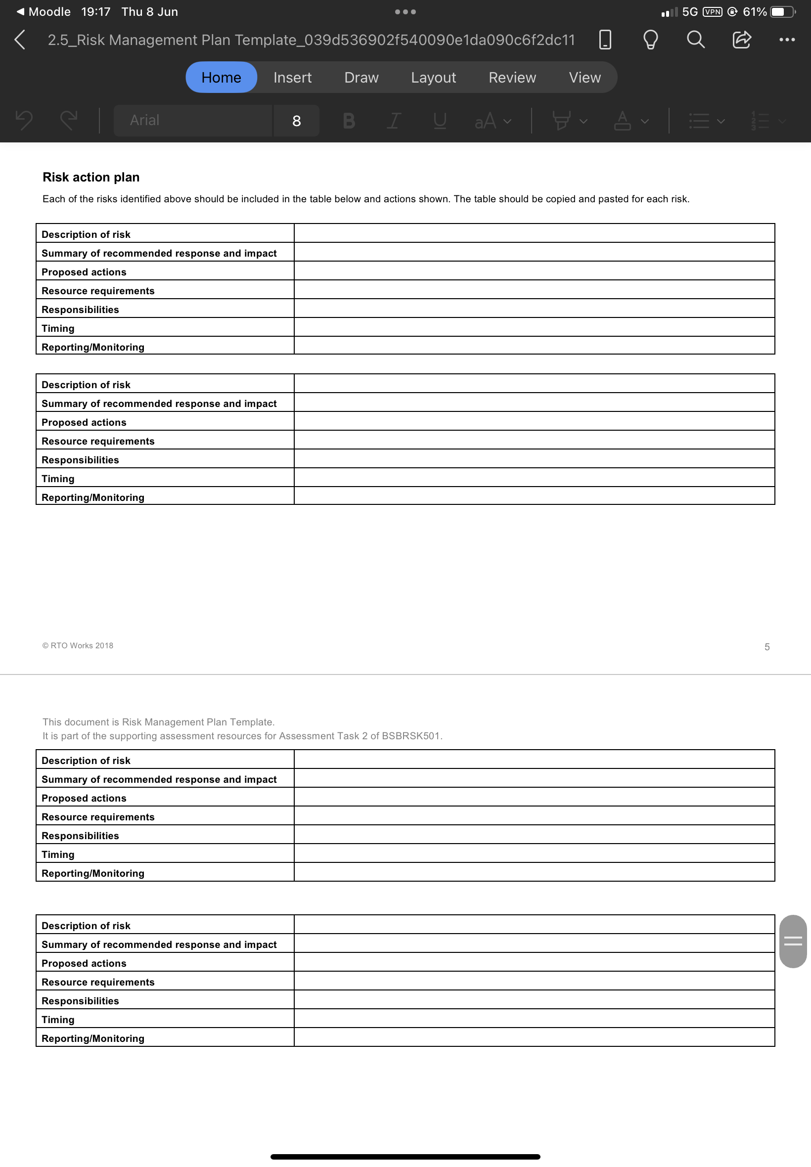 medium or low) to show the order in which risks must be