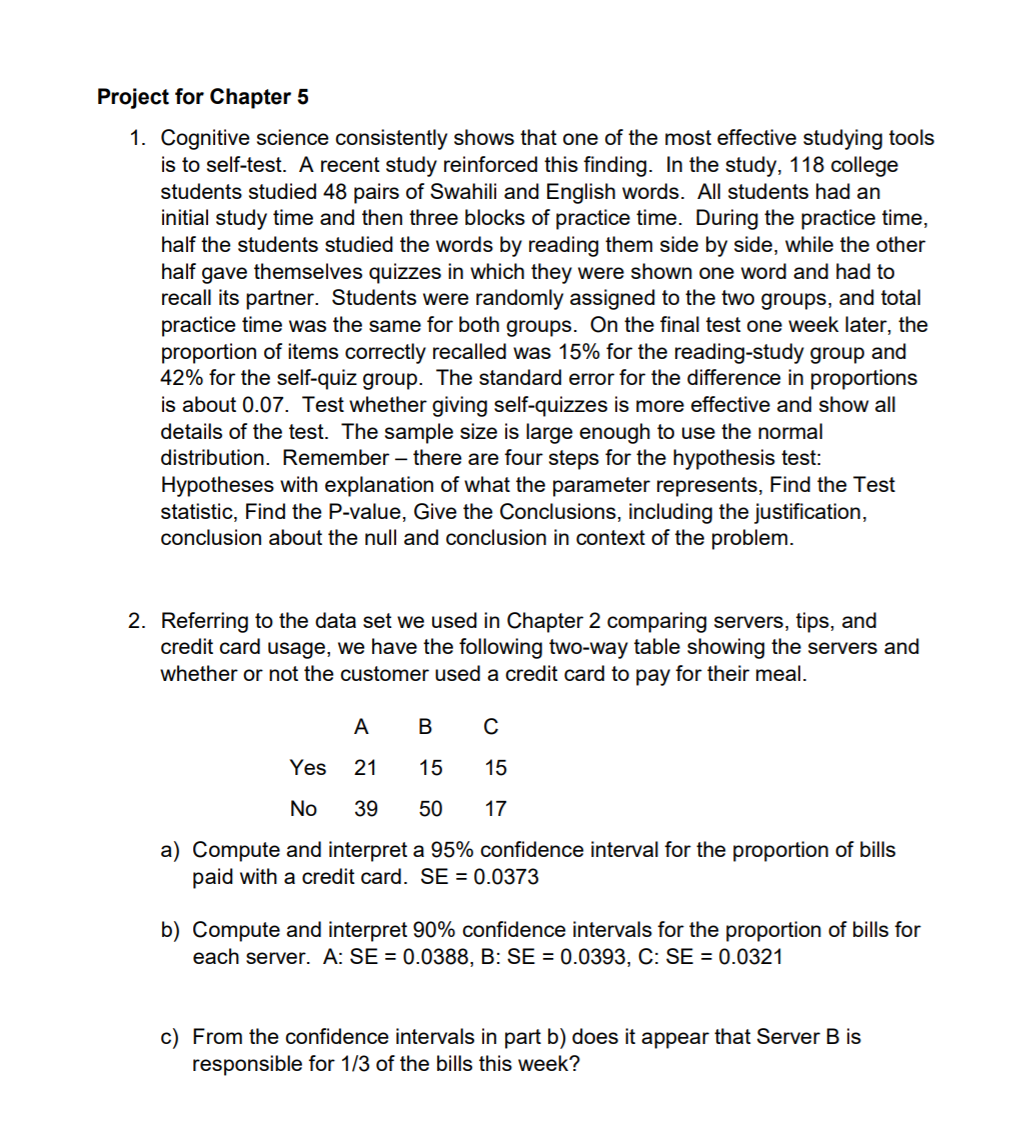 Answer all the questions below please? Project for Chapter 5 1. Cognitive