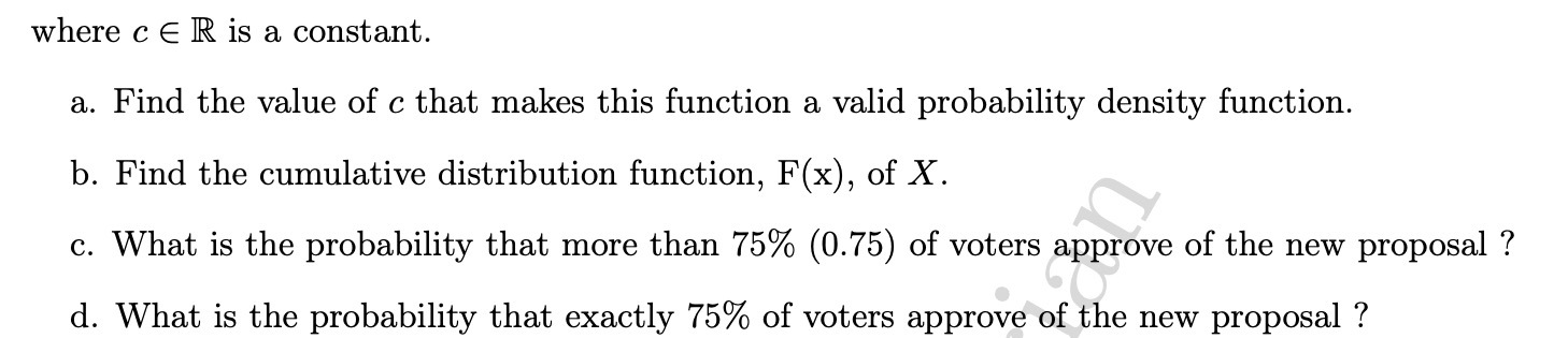 where c E R is a constant. a. Find the value