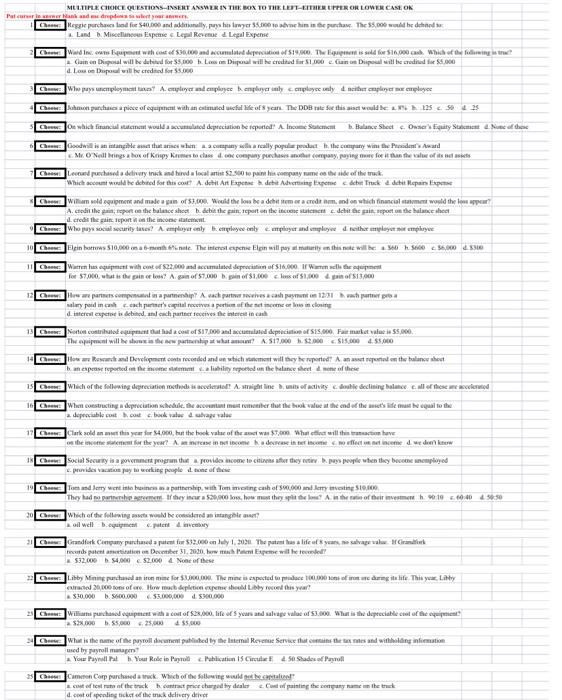  Parc MULTIPLE CHOICE QUESTIONS-INSERT ANSWER IN THE BOX TO THE LETT-ETHER
