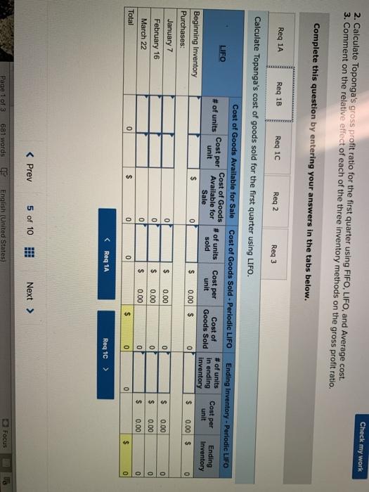 31, 2018, for Topanga's only product is provided below. The unit costs