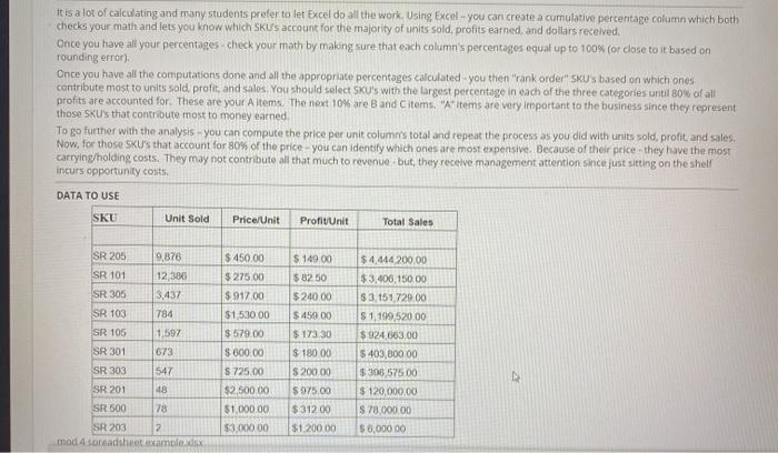 (SKU) are analyzed by logistics managers. The technique is referred to as