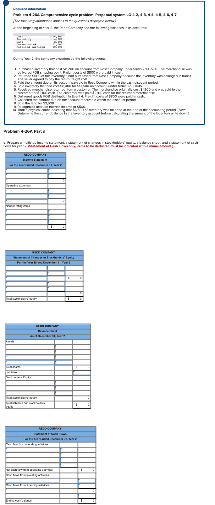  Required information Problem 4-26A Comprehensive cycle problem: Perpetual system LO 4-2,