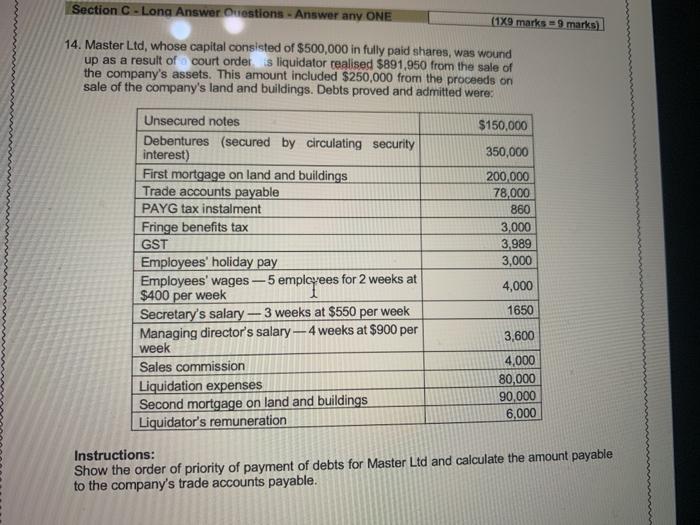 Section C-Long Answer Ouestions - Answer any ONE (1X9 marks =