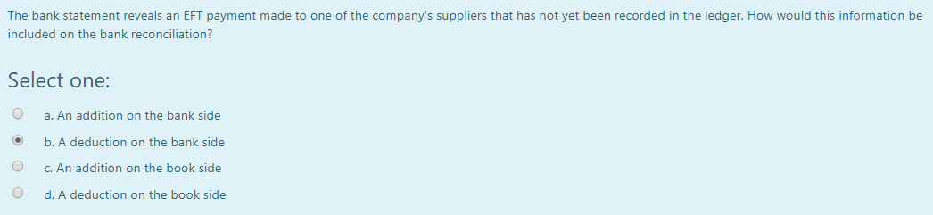  The bank statement reveals an EFT payment made to one of