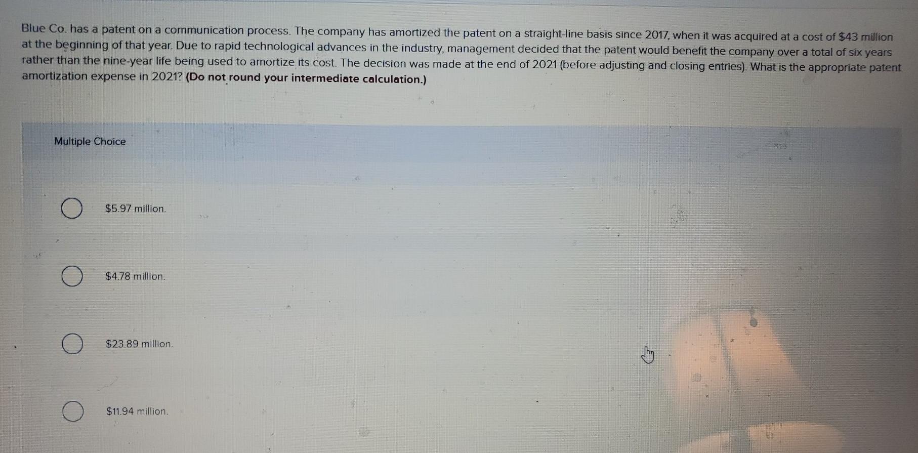 Blue Co. has a patent on a communication process. The company