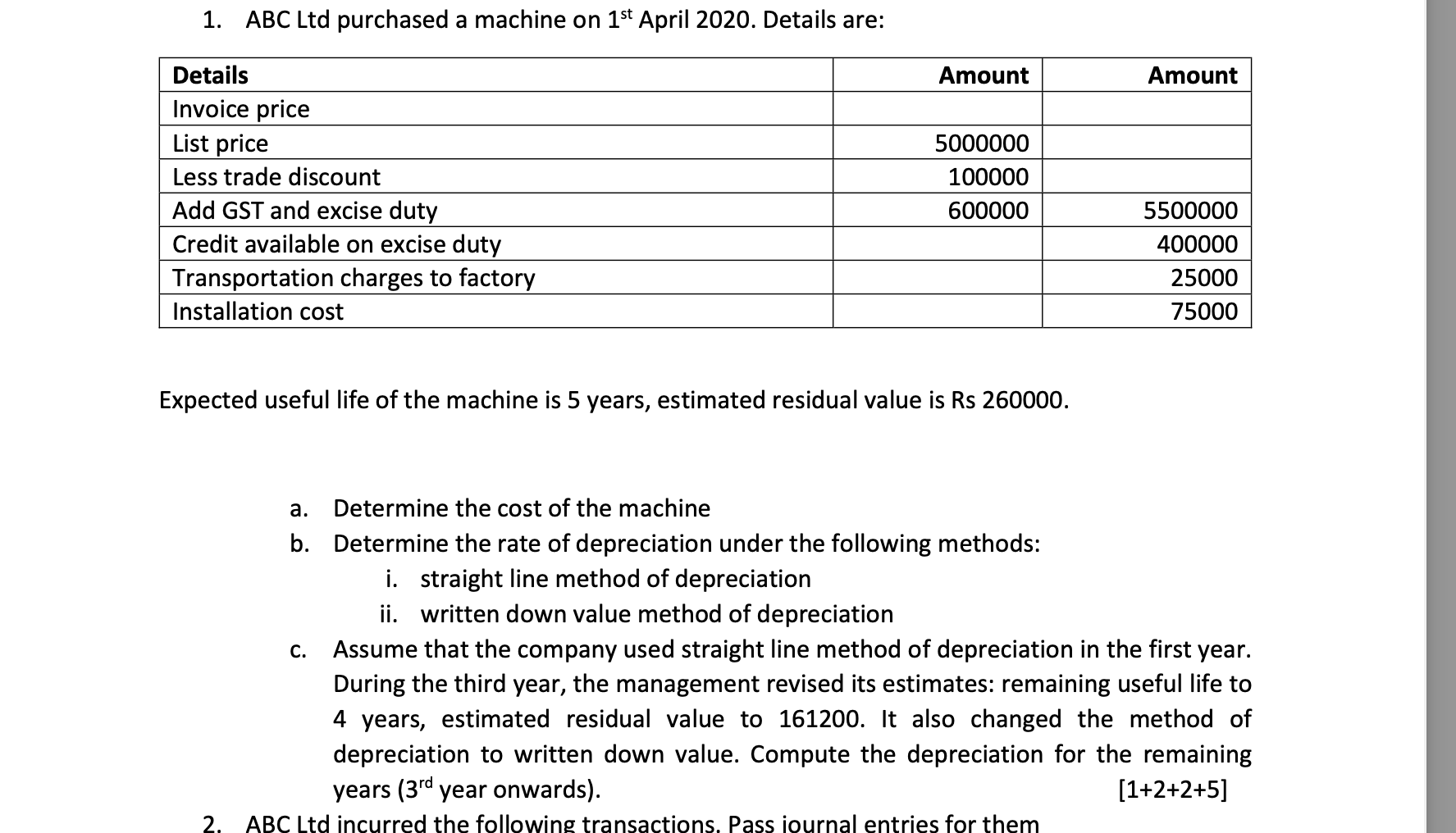  please answer ASAP!!!! WITHIN 30 MIN 1. ABC Ltd purchased a