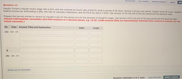  CALCULATOR FULL SCREEN PRINTER VERSION BACK Question 12 Vaughn Corbin's regular