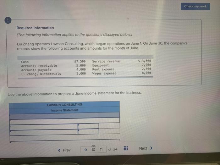  please help me Check my work Required information [The following information