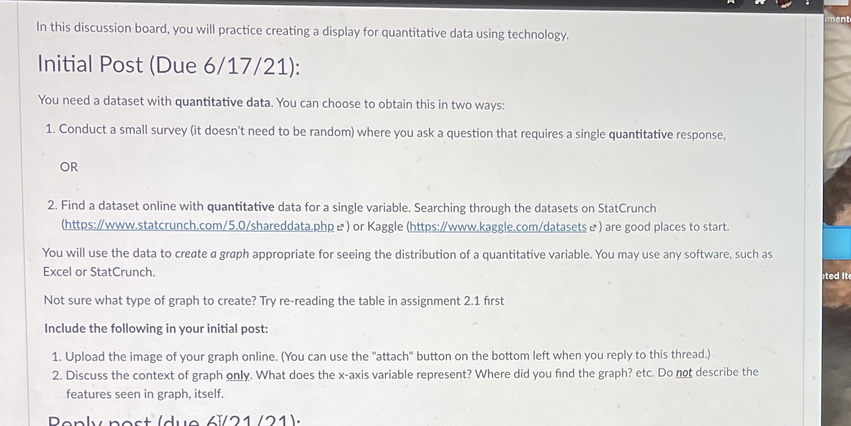  In this discussion board. you will practice creating a display for