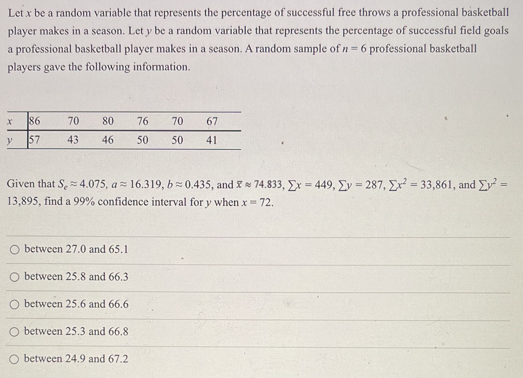  Let x be a random variable that represents the percentage of