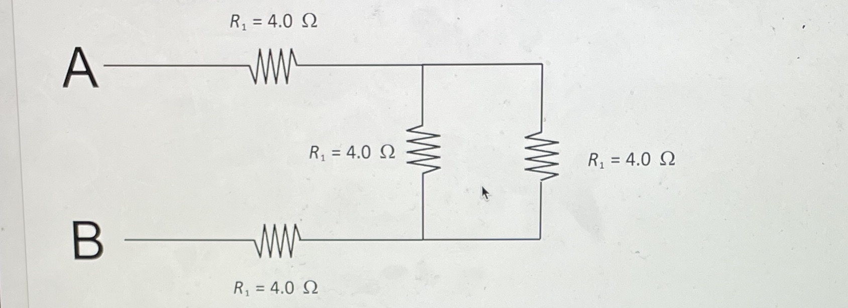A boy sets up the circuit shown below using 4 resistors. If