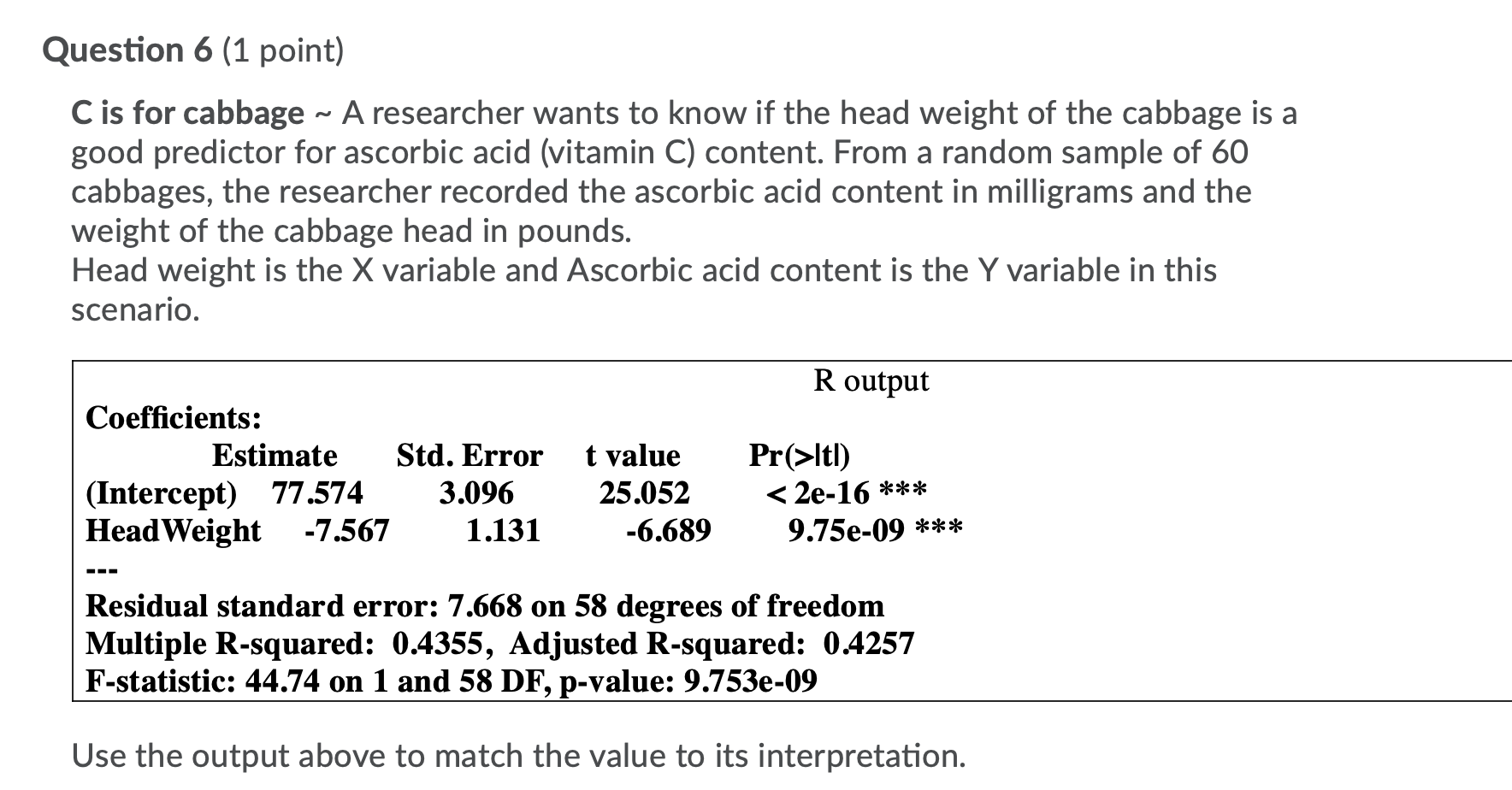 Question 6 (1 point) C is for cabbage ~ A researcher